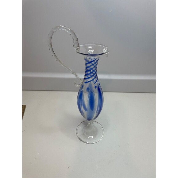 Bimini Small Bud Vase swirl blue and clear Delicate Glass 7.5"H Vintage - Picture 1 of 7